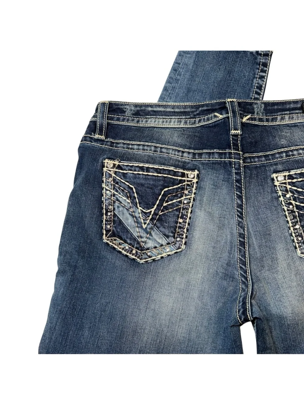 Vigoss Women’s Distressed Mid Blue Bootcut Jeans